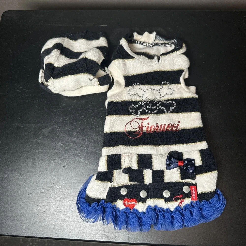 Fiorucci Y2K Dog Pet Dress and Hood With Barrette Bow Stripes Size Small Rare